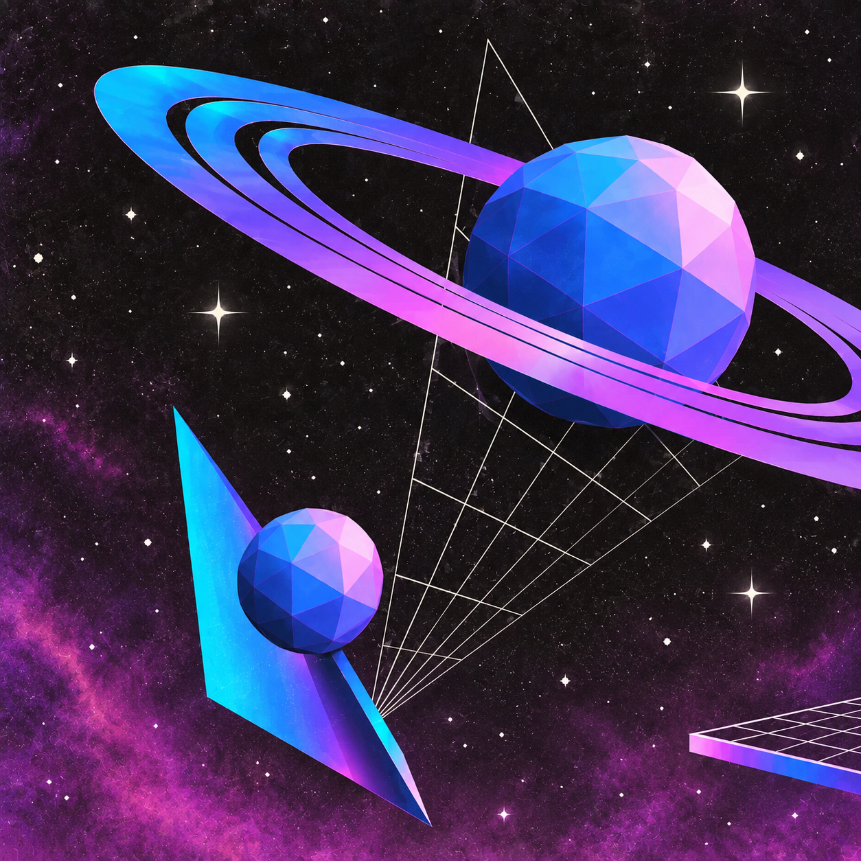 Faceted orbital sphere in a black starfield